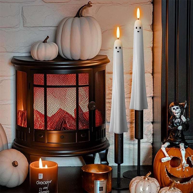 🎃👻 Fjernbetjente spøgelses-LED-stearinlys med 3D-flammevæge 🕯️💡 1 sæt (2 stk.)