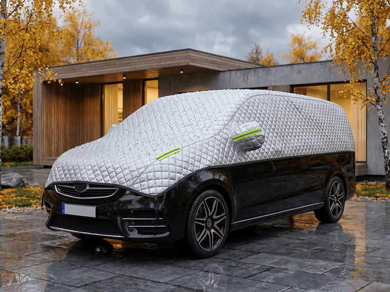 Tykt halvt bilcover til sol- og snebeskyttelse – frost- og uv-beskyttende bilgarage