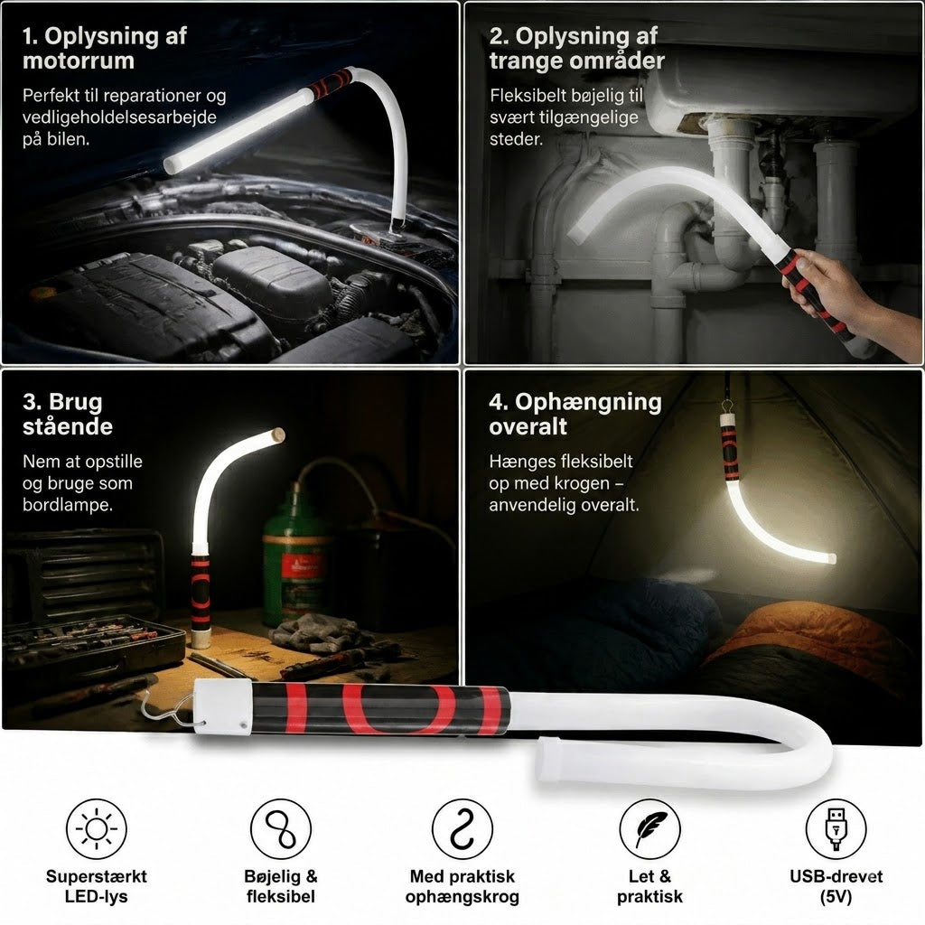 🔥📢Begrænset tid: 50% rabat! Fleksibel LED-arbejdslampe – Bøjelig og kraftfuld belysning til værksted og DIY