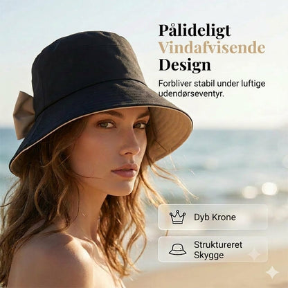 🎀 Bredskygget solhat med sløjfe til damer – foldbar