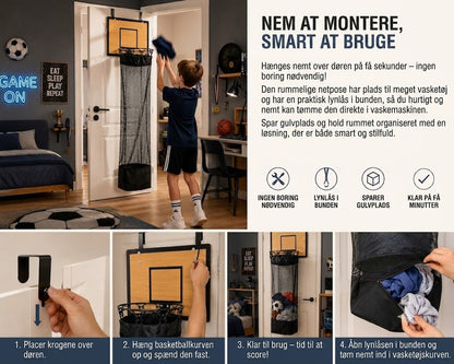 Dørhængt vasketøjskurv: 2-i-1 basketballkurv og vasketøjskurv 🏀