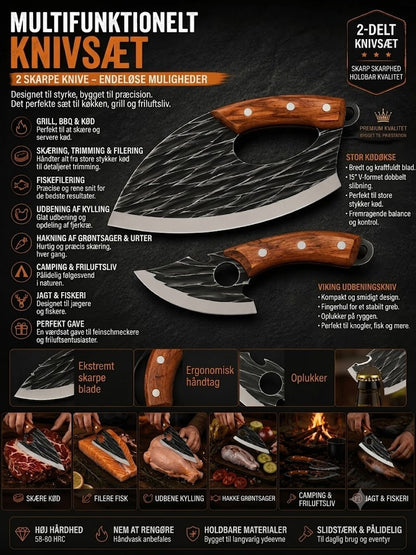 🔪 Premium kødknivsæt (2 dele) – Ekstremt skarpe, perfekt til BBQ, grilning og madlavning.