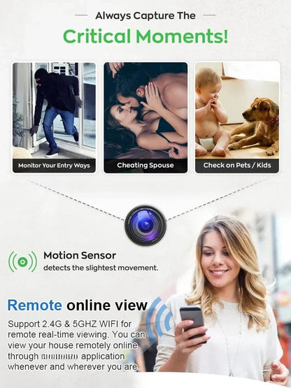 📸 1080P trådløst minikamera i møntstørrelse – Kan monteres overalt med live overvågning via smartphone