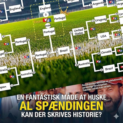 Kampprogramsplakat for VM 2026 — udfyld skemaet, placer dine væddemål, følg hele turneringen.