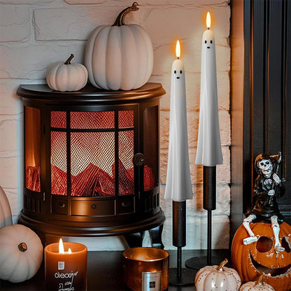 🎃👻 Fjernbetjente spøgelses-LED-stearinlys med 3D-flammevæge 🕯️💡 1 sæt (2 stk.)