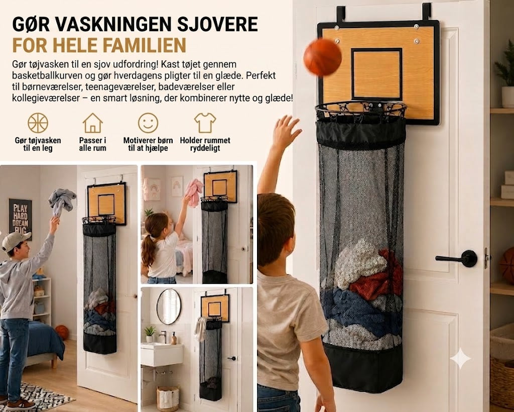 Dørhængt vasketøjskurv: 2-i-1 basketballkurv og vasketøjskurv 🏀