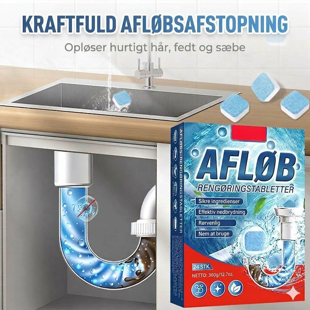 🚽 Tabletter til hurtig afløbsrens – velegnet til køkkener, badeværelser og afløb.