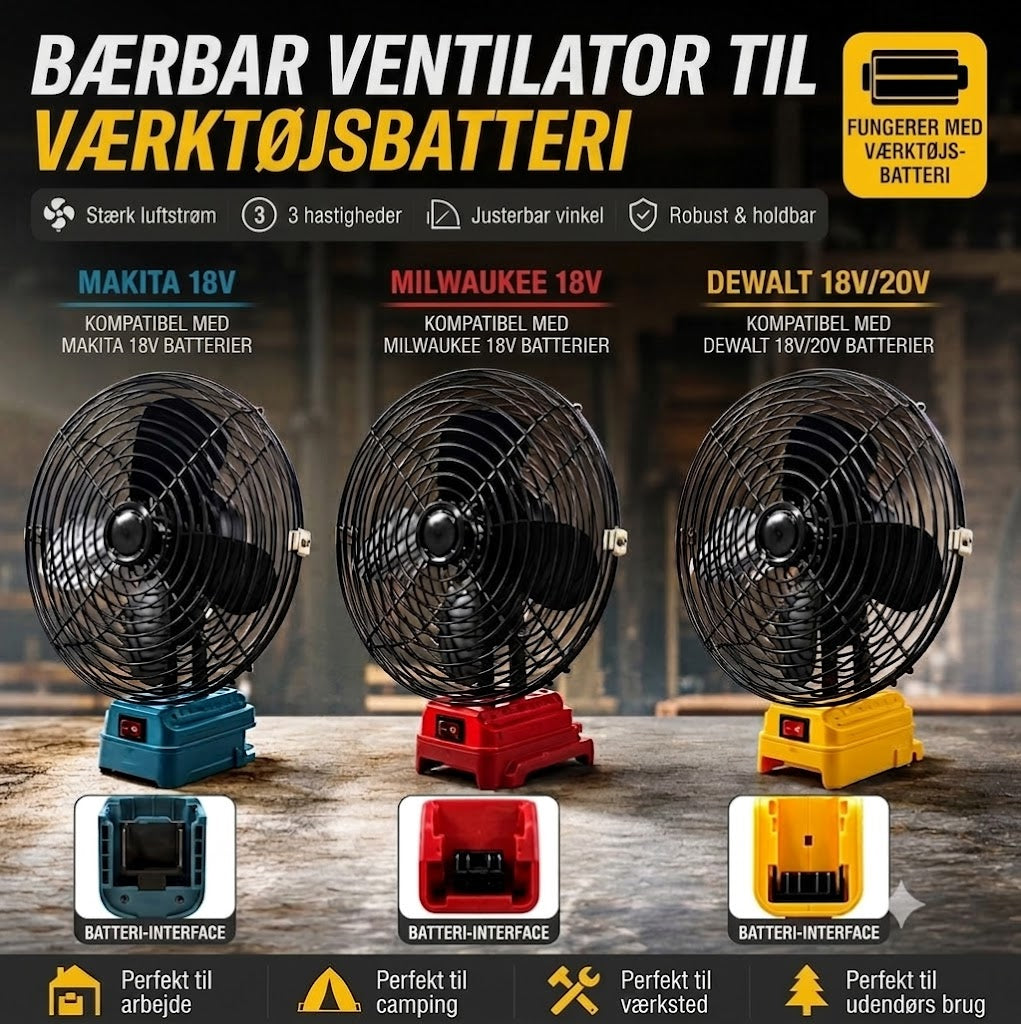 Bærbar batteridrevet ventilator