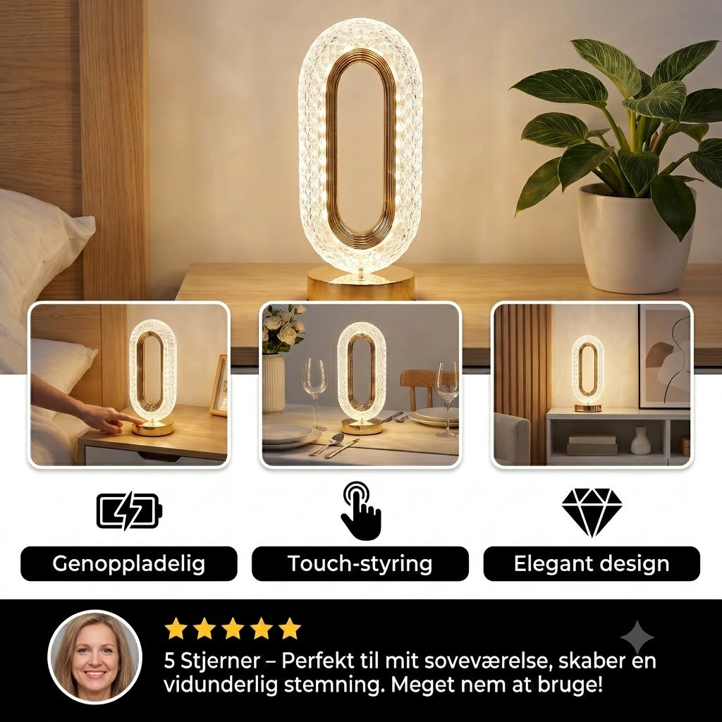 Genopladelig krystal-LED-bordlampe – elegant stemningsfyldt natlampe