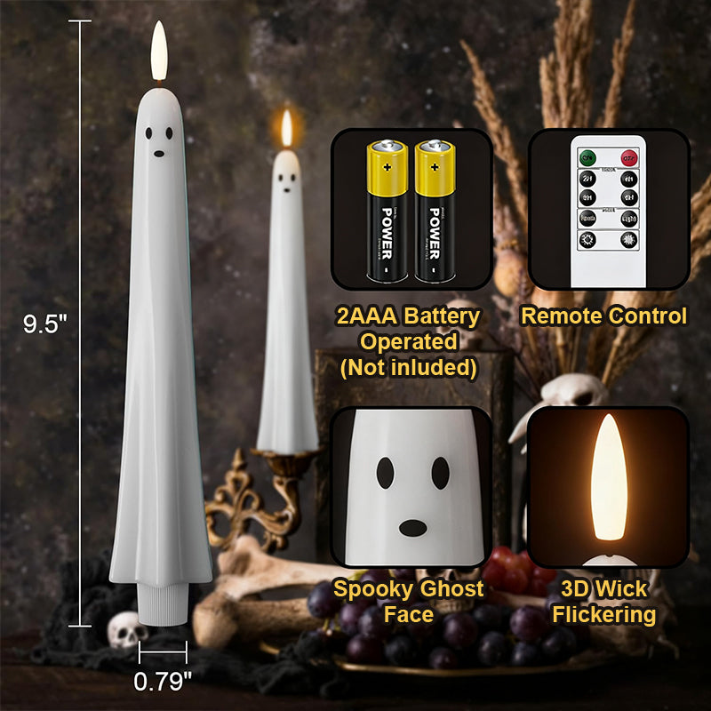 🎃👻 Fjernbetjente spøgelses-LED-stearinlys med 3D-flammevæge 🕯️💡 1 sæt (2 stk.)