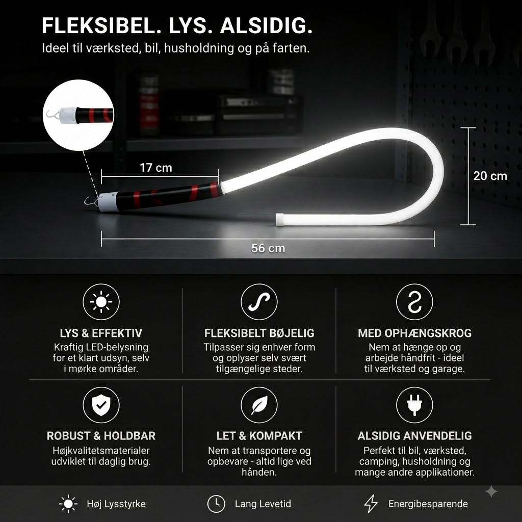 🔥📢Begrænset tid: 50% rabat! Fleksibel LED-arbejdslampe – Bøjelig og kraftfuld belysning til værksted og DIY
