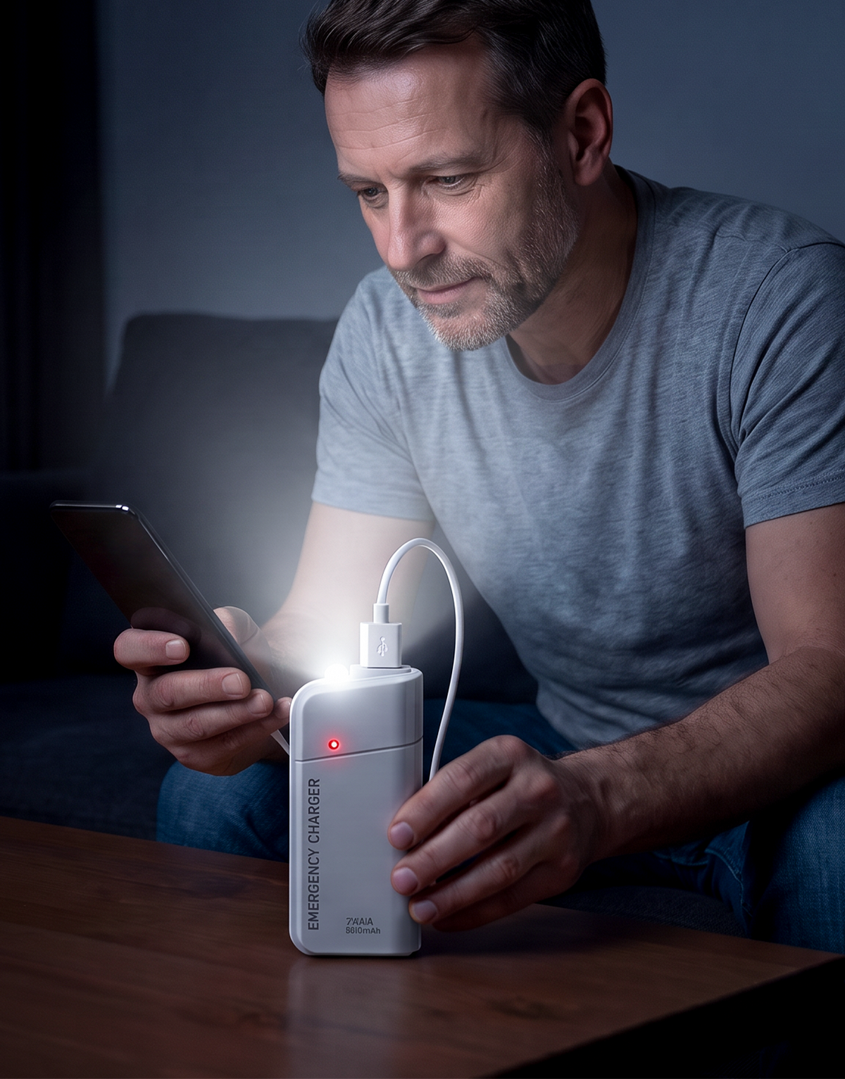 AA-batteri powerbank med LED-lommelygte – ekstra strøm til din telefon i nødsituationer