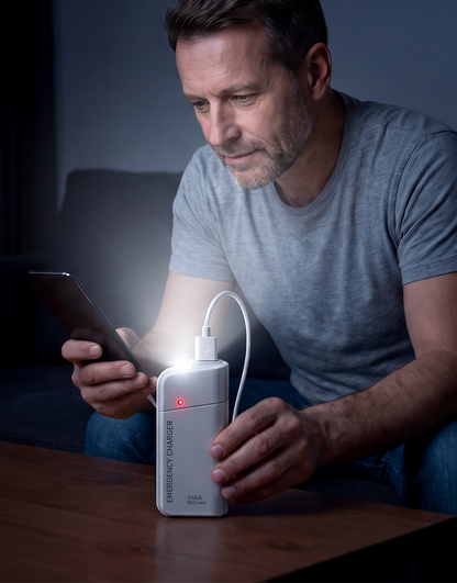 AA-batteri powerbank med LED-lommelygte – ekstra strøm til din telefon i nødsituationer