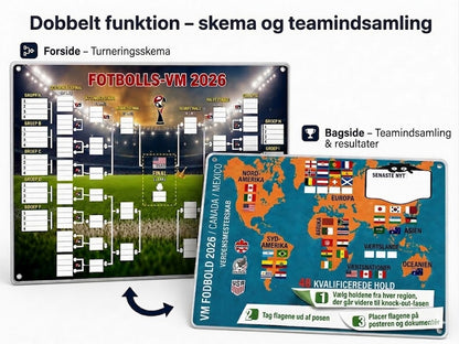 Kampprogramsplakat for VM 2026 — udfyld skemaet, placer dine væddemål, følg hele turneringen.