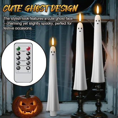 🎃👻 Fjernbetjente spøgelses-LED-stearinlys med 3D-flammevæge 🕯️💡 1 sæt (2 stk.)