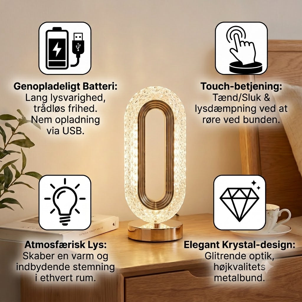 Genopladelig krystal-LED-bordlampe – elegant stemningsfyldt natlampe