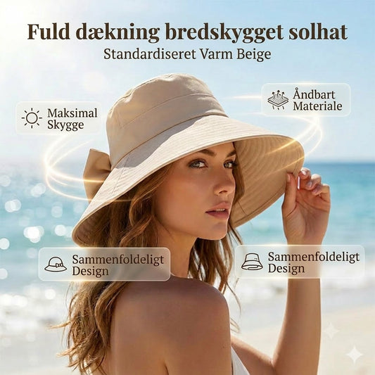 🎀 Bredskygget solhat med sløjfe til damer – foldbar