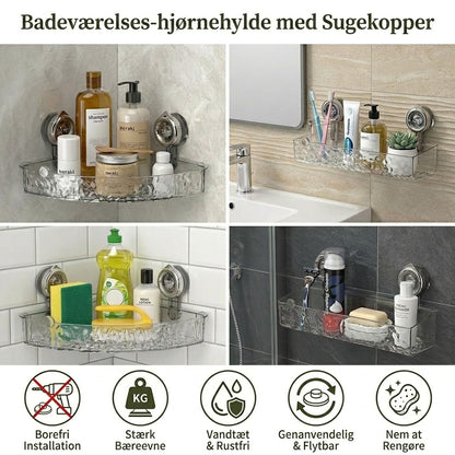 Hjørnehylde til badeværelset med sugekopper – opbevaringshylde uden boring