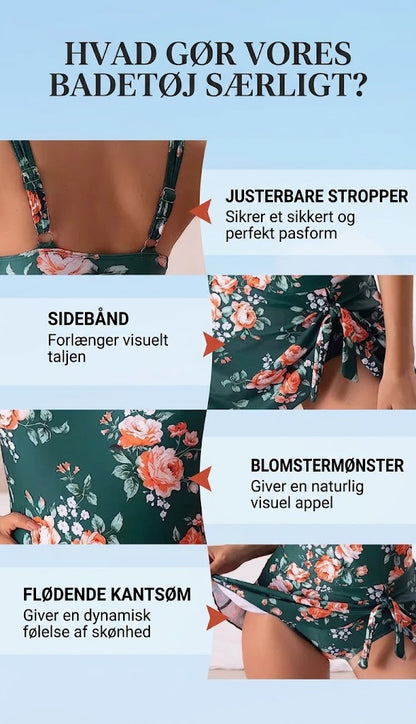 🎀Maveformende badedragt til kvinder med sløjfe og skørt – med fuldt dækkende indbygget bh