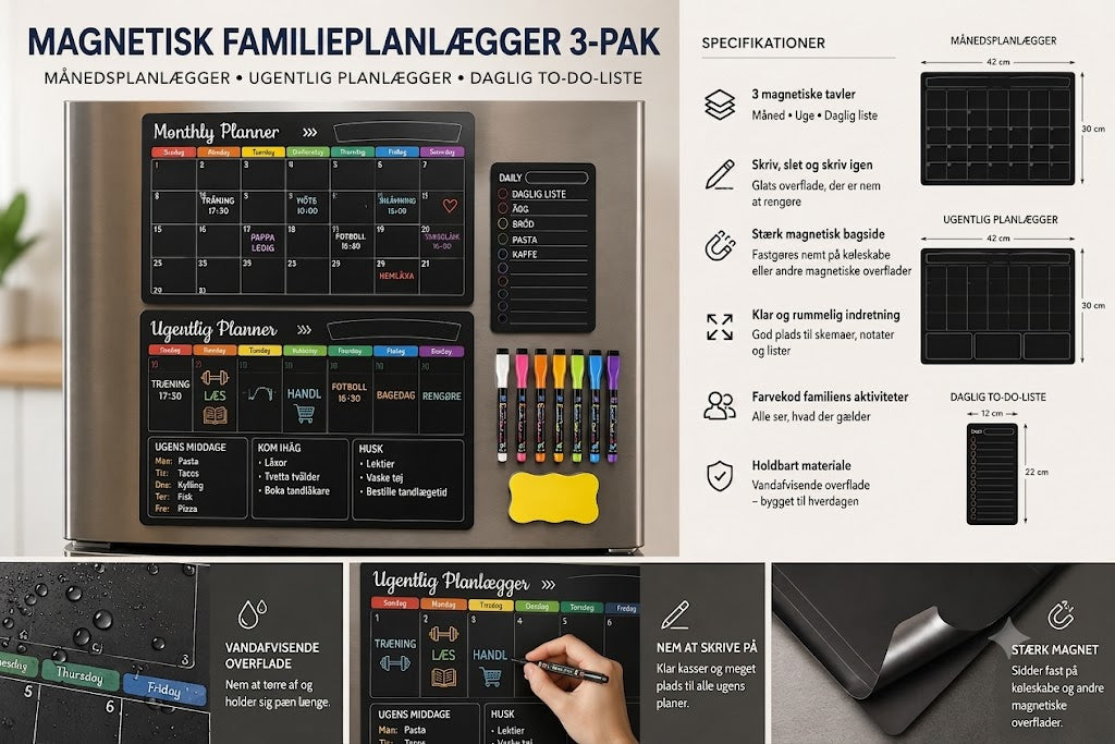 Magnetisk familieplanlægger – Måneds-, uge- og dagsplan