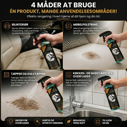 Multifunktionel bilrengøringsspray – Kraftfuld pletfjerner og den ultimate løsning mod genstridigt snavs.