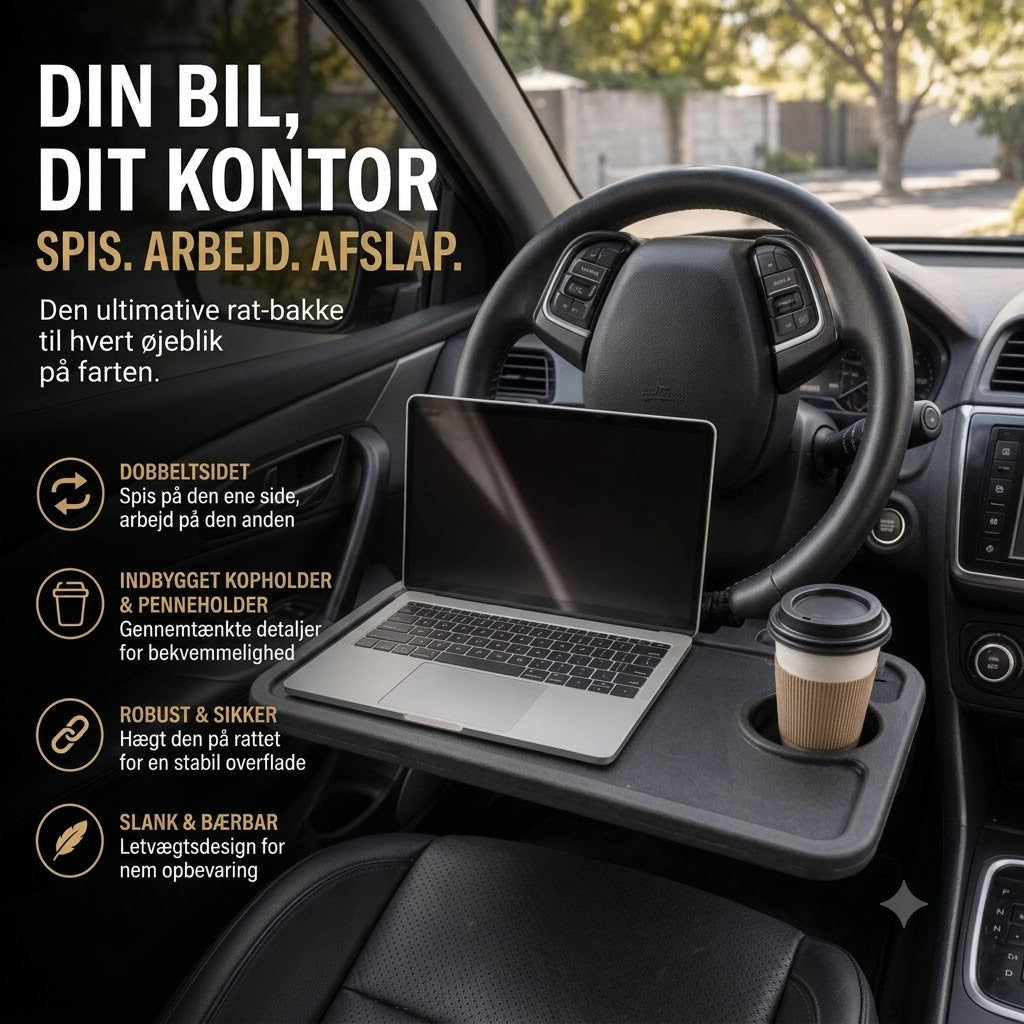 Dobbeltsidet ratbord til bil – bakkebord til bærbar computer