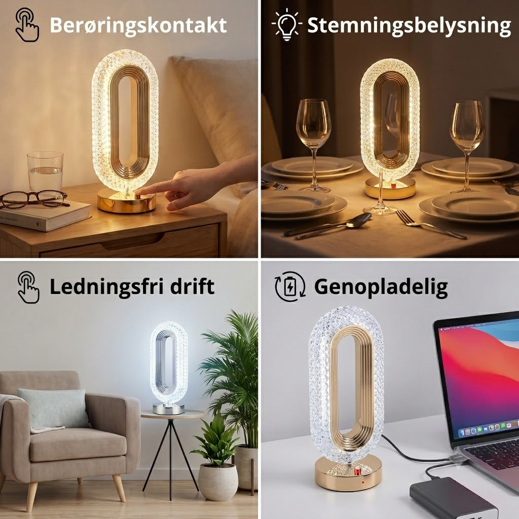 Genopladelig krystal-LED-bordlampe – elegant stemningsfyldt natlampe