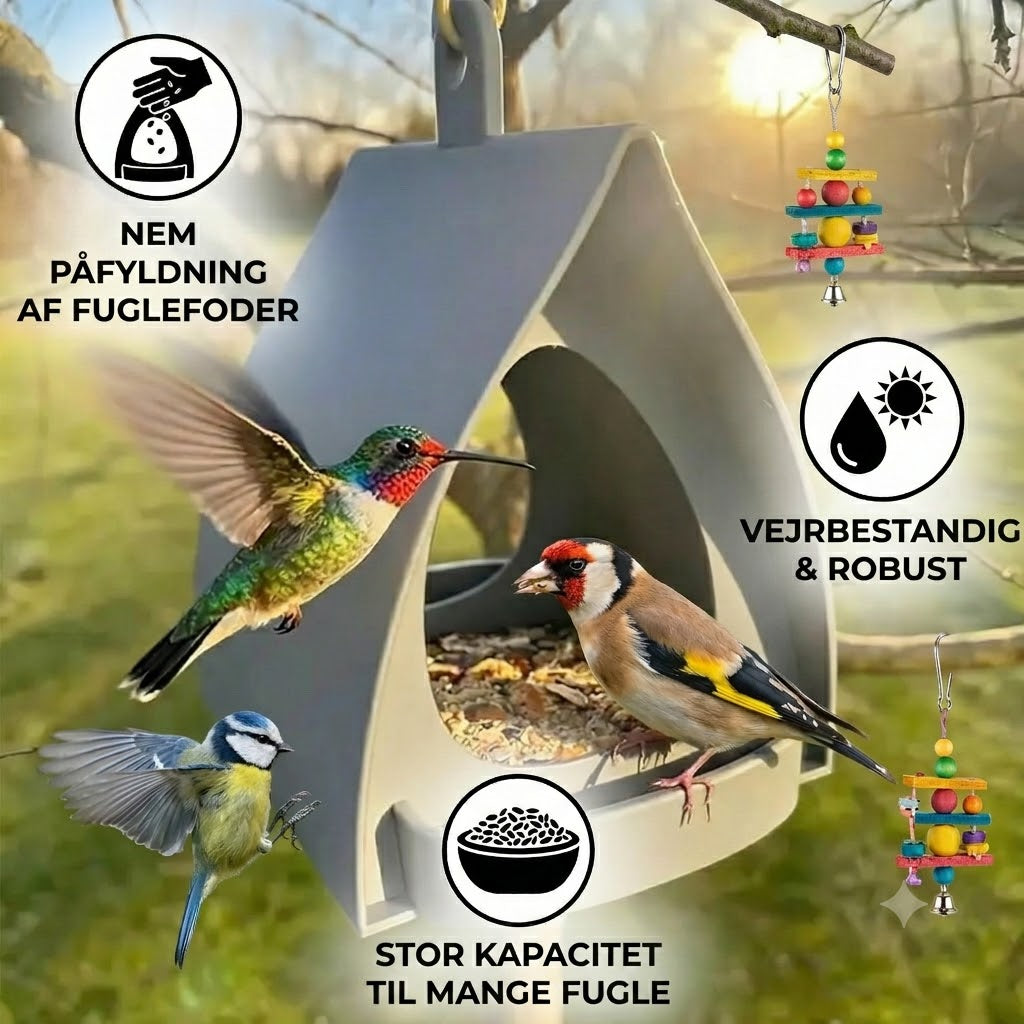 Hængende foderbræt til fugle – stor kapacitet, ideel til haven og altanen