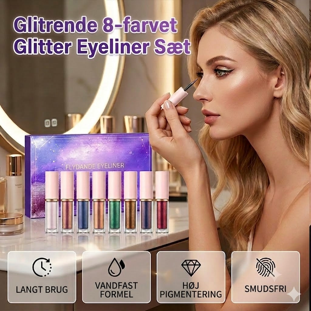 ✨ 8-deles sæt med flydende glimmer-eyelinere