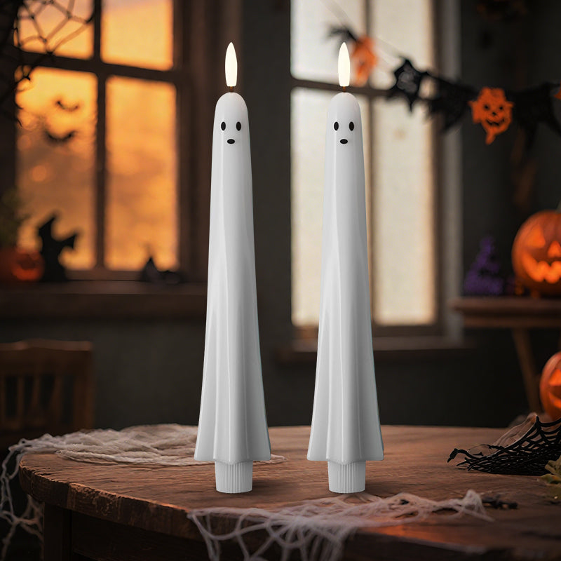 🎃👻 Fjernbetjente spøgelses-LED-stearinlys med 3D-flammevæge 🕯️💡 1 sæt (2 stk.)
