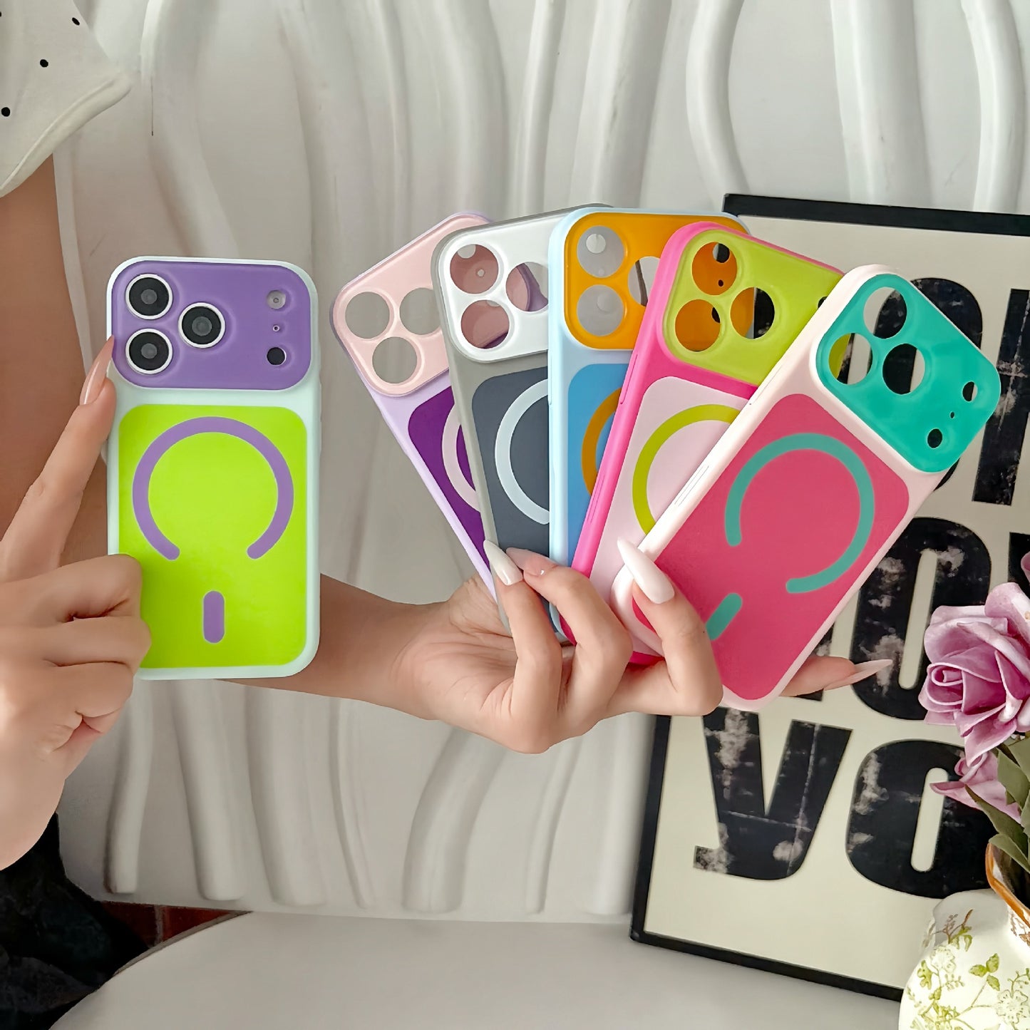 📱Farverigt Dopamine MagSafe iPhone-cover – ultra-tyndt mat design med kontrastfarver