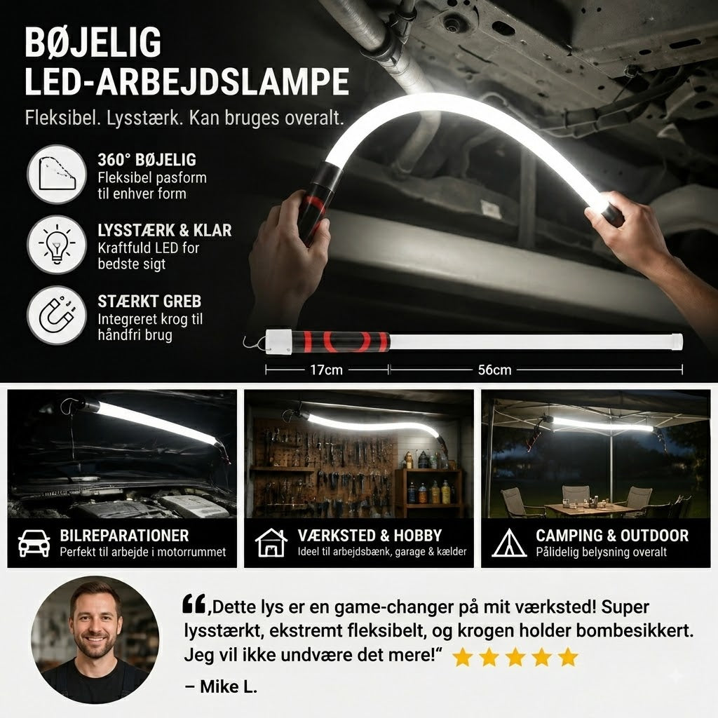 🔥📢Begrænset tid: 50% rabat! Fleksibel LED-arbejdslampe – Bøjelig og kraftfuld belysning til værksted og DIY