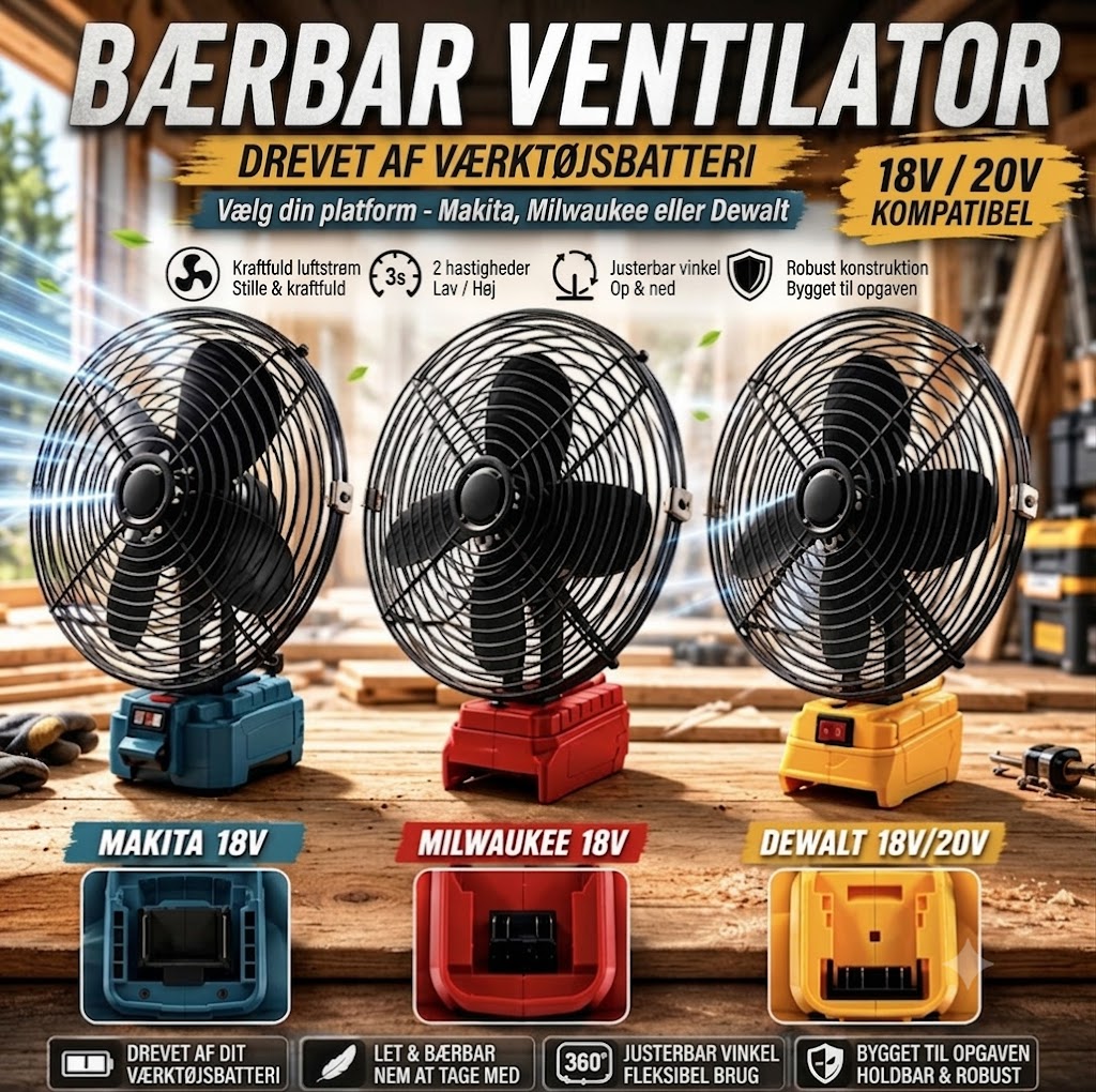 Bærbar batteridrevet ventilator