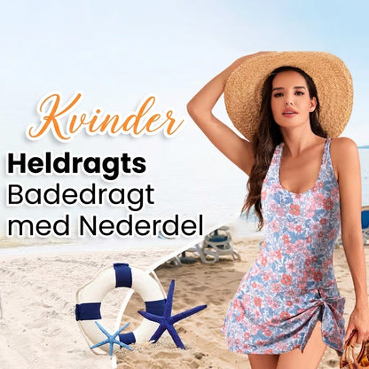 🎀Maveformende badedragt til kvinder med sløjfe og skørt – med fuldt dækkende indbygget bh