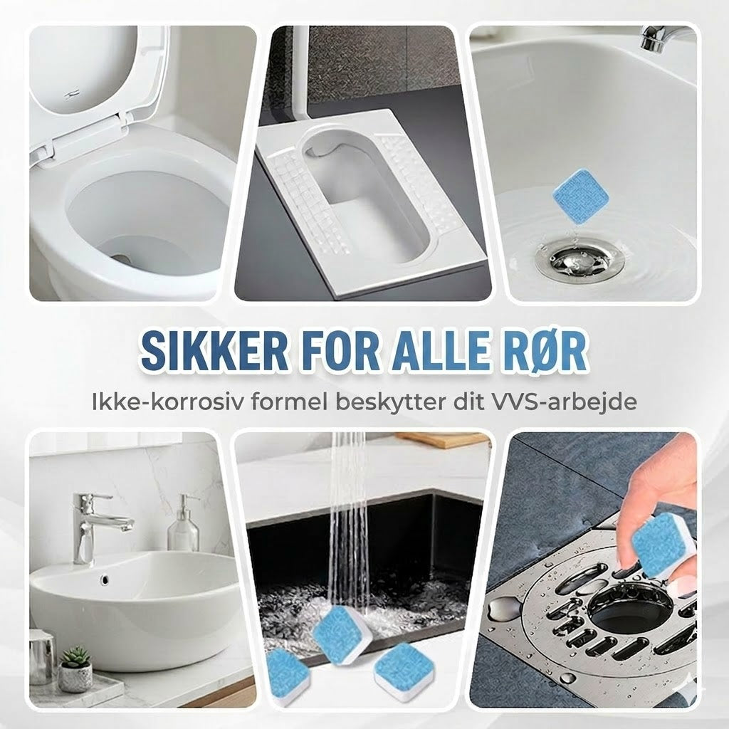 🚽 Tabletter til hurtig afløbsrens – velegnet til køkkener, badeværelser og afløb.