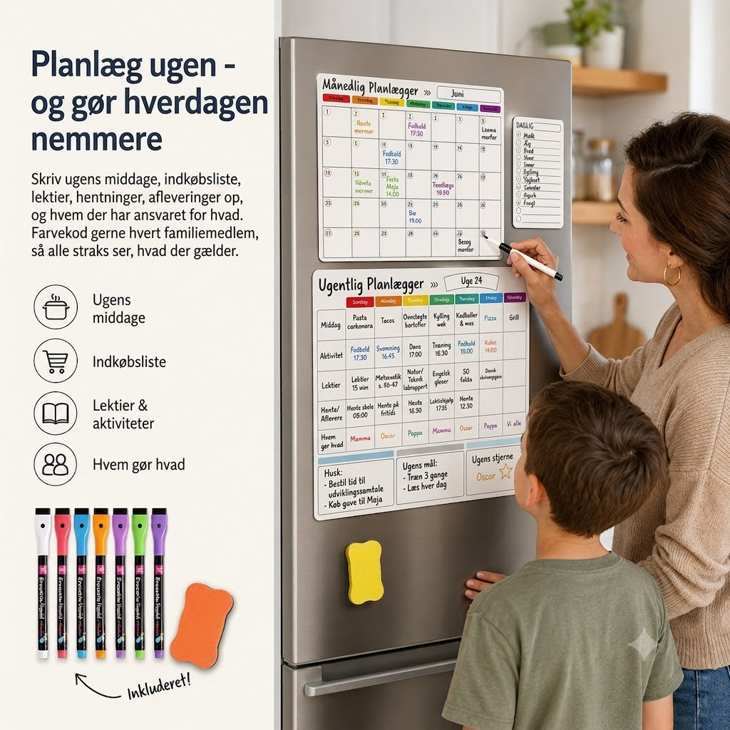 Magnetisk familieplanlægger – Måneds-, uge- og dagsplan