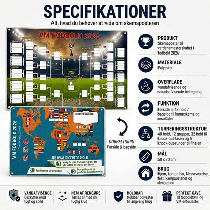Kampprogramsplakat for VM 2026 — udfyld skemaet, placer dine væddemål, følg hele turneringen.