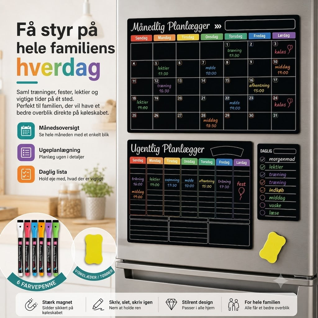 Magnetisk familieplanlægger – Måneds-, uge- og dagsplan