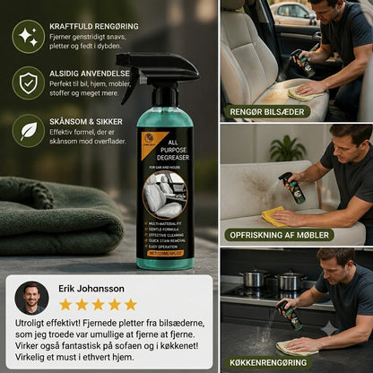 Multifunktionel bilrengøringsspray – Kraftfuld pletfjerner og den ultimate løsning mod genstridigt snavs.