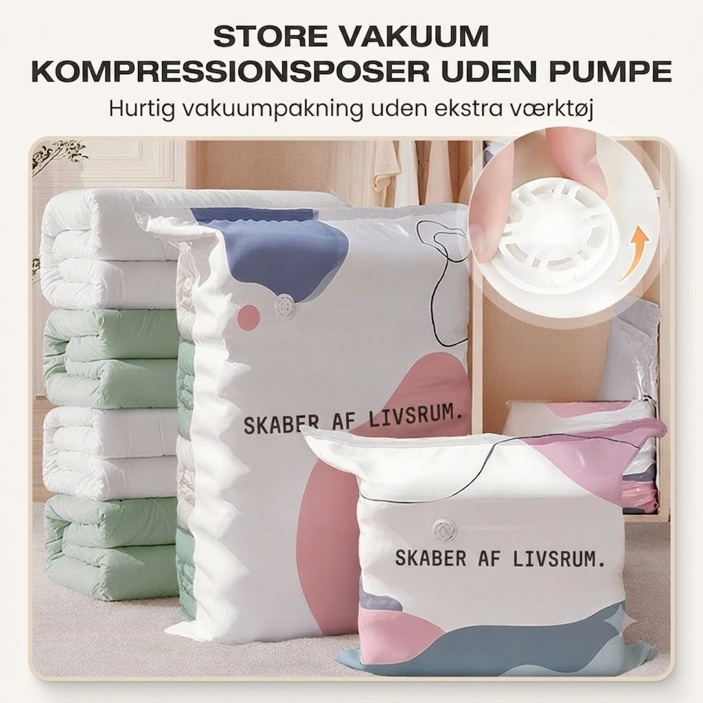 Rumlige vakuumposer – Kan komprimeres uden pumpe
