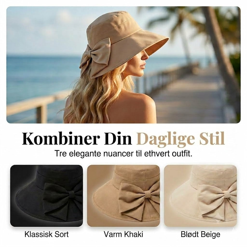 🎀 Bredskygget solhat med sløjfe til damer – foldbar