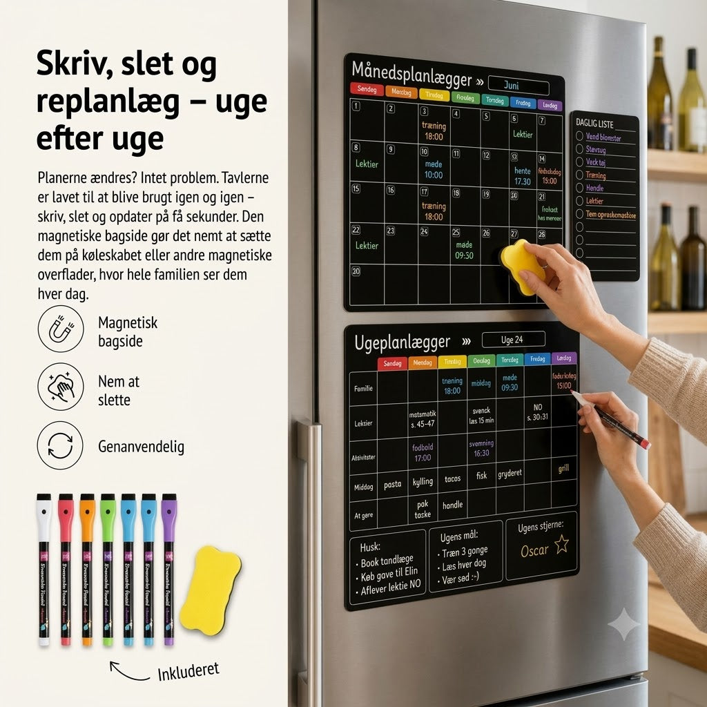 Magnetisk familieplanlægger – Måneds-, uge- og dagsplan