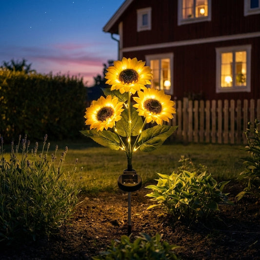 🌻 Solcelledrevet solsikke-havelampe – Ligner en rigtig solsikke