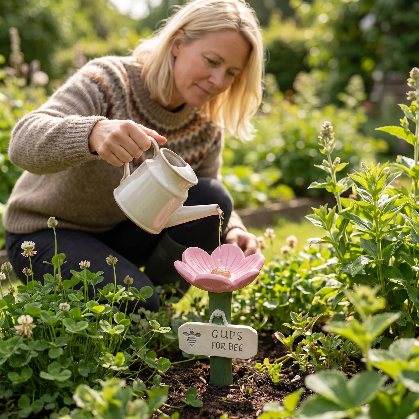 Blomsterformet bivander – Farverig Vanddispenser til Haven