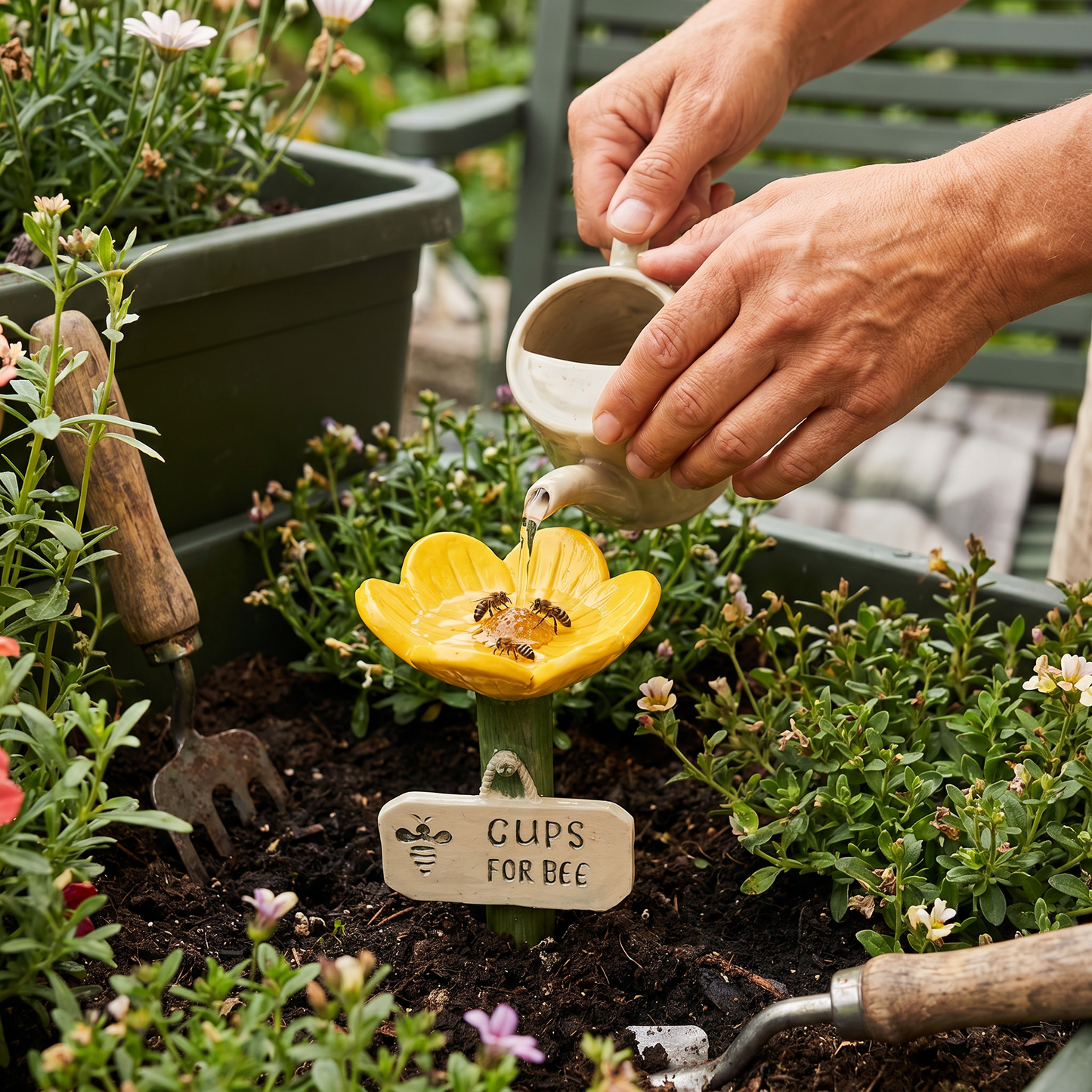 Blomsterformet bivander – Farverig Vanddispenser til Haven