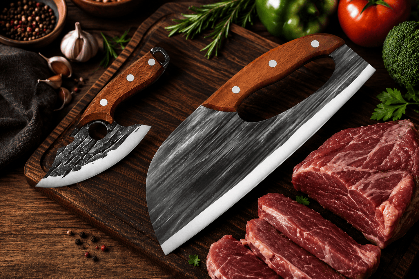 🔪 Premium kødknivsæt (2 dele) – Ekstremt skarpe, perfekt til BBQ, grilning og madlavning.
