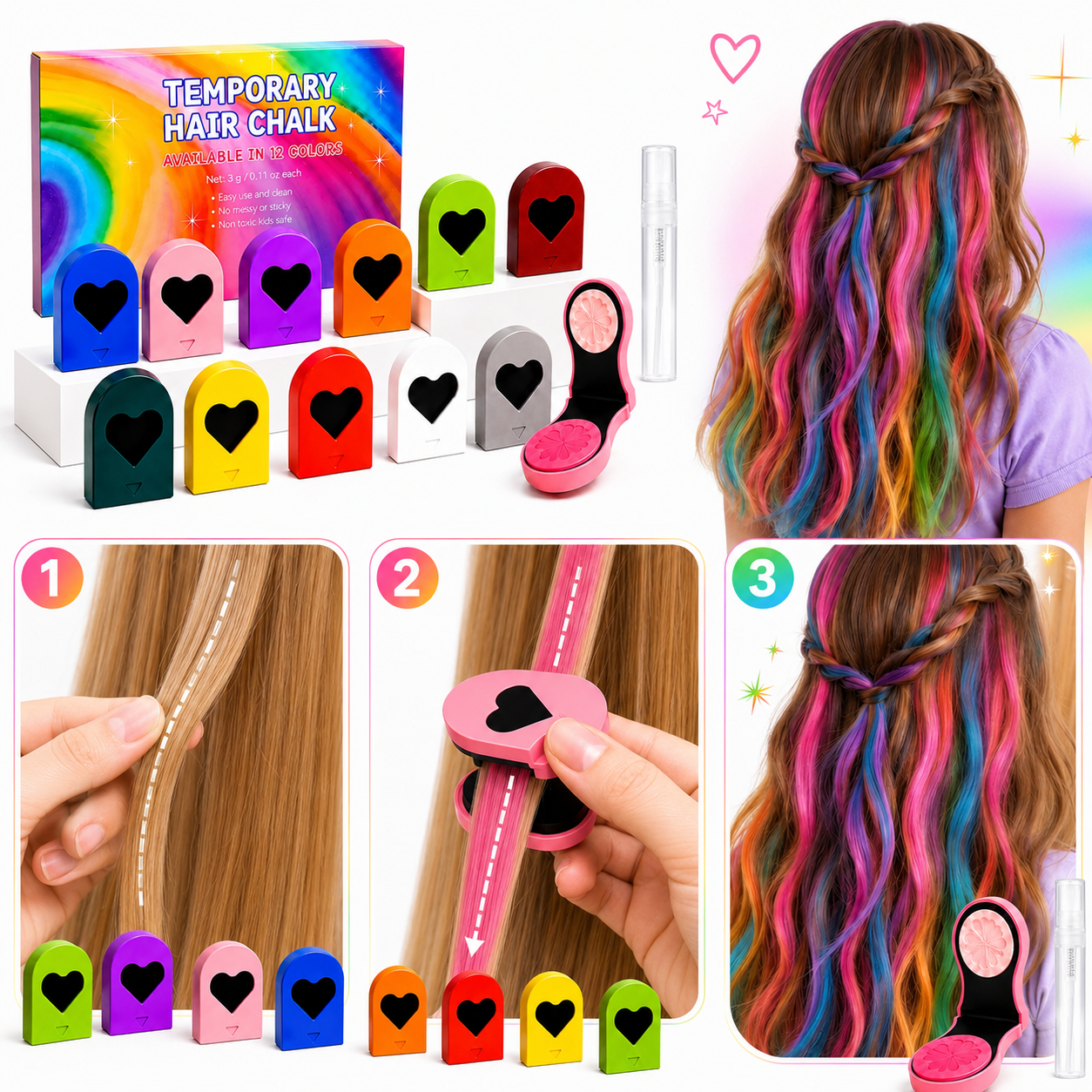 ColorPop Hårfarvekridt – 12 vaskbare farver