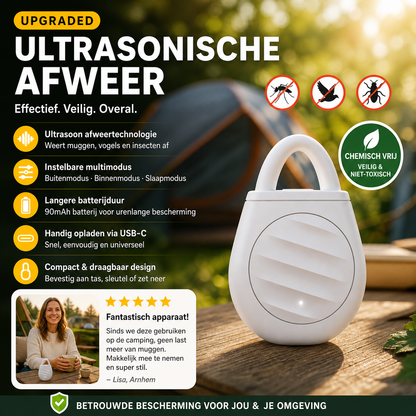 🐦 Slut med fugle, skadedyr og græshopper! Bærbar ultralyds-fugleskræmmer som nøglering.