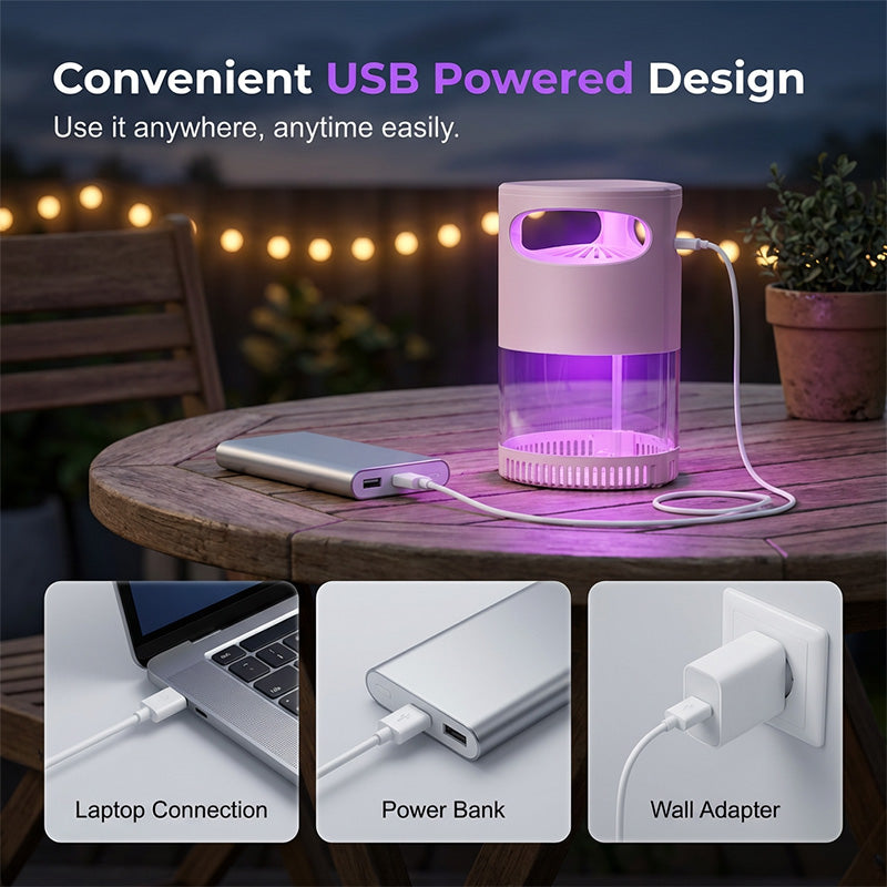 🦟 Lydløs UV-myggefælde / Insektfanger | Støjfri & giftfri | USB-drevet | Perfekt til soveværelset 😴💤
