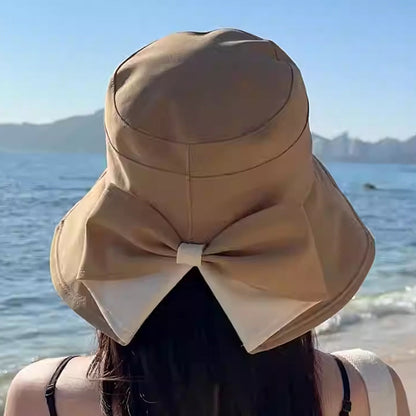 🎀 Bredskygget solhat med sløjfe til damer – foldbar